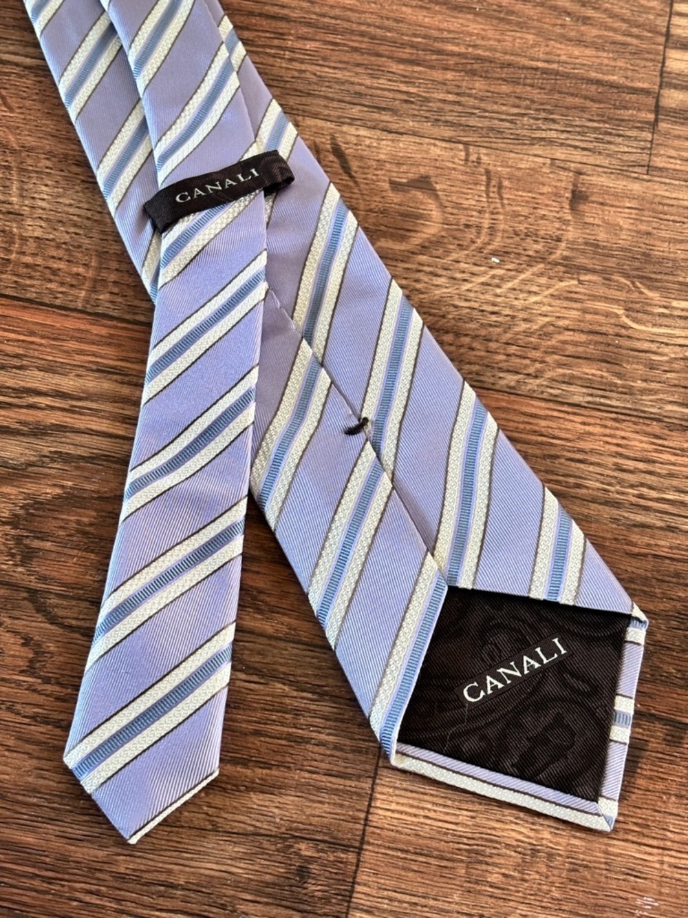Canali Italy Blue & White Striped Diagonal Silk Necktie Luxury Men’s Tie